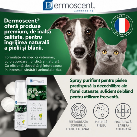 Dermoscent PYOclean Spray, spray dermatologic caini si pisici, 50 ml